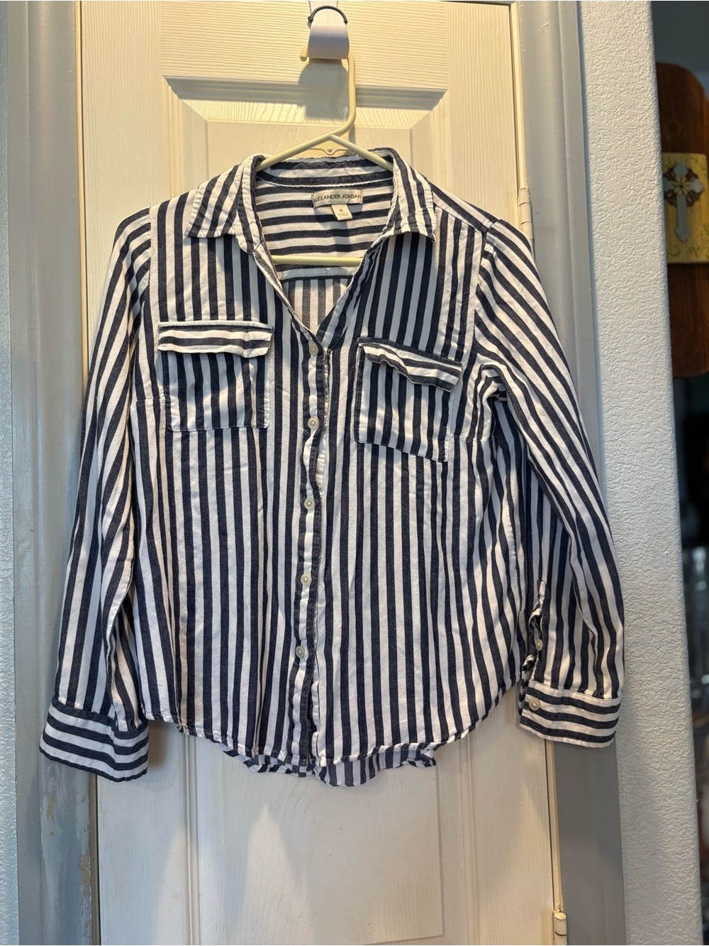 Striped Button-Front Kids Shirt - Navy & White